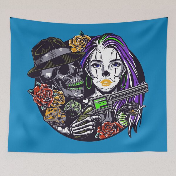Item preview, colorful skull and young girl  (2) designed and sold by smoky3334.