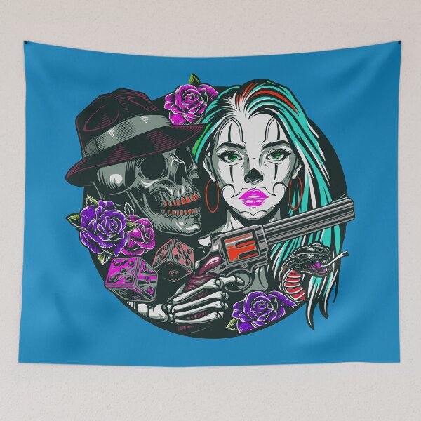 Item preview, colorful skull and young girl   (3) designed and sold by smoky3334.