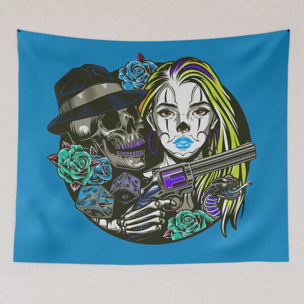 Item preview, colorful skull and young girl   (4) designed and sold by smoky3334.