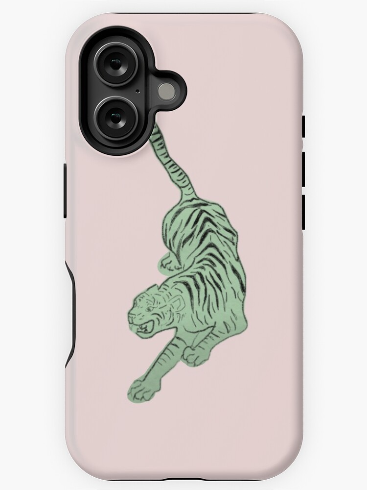 Thumbnail 1 of 4, iPhone Case, Tiger Sticker Sage Green designed and sold by oliviaackermann.