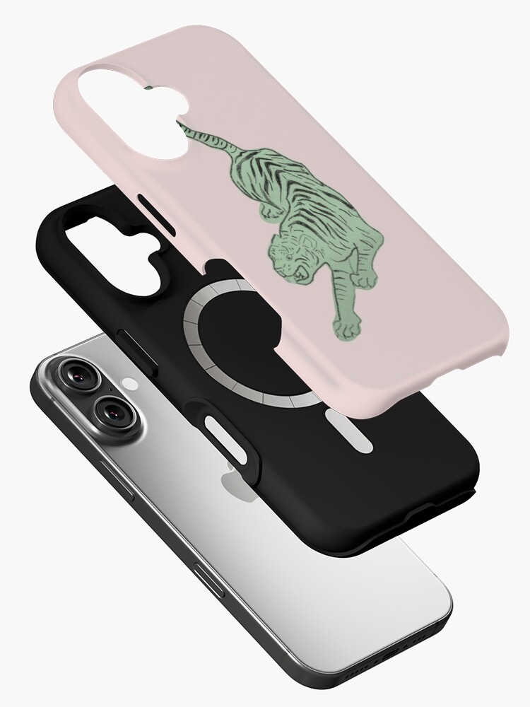 Thumbnail 2 of 4, iPhone Case, Tiger Sticker Sage Green designed and sold by oliviaackermann.