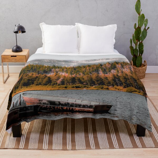 Item preview, Boat on the lake with pine tree and mountain view background at Mammoth Lakes California USA designed and sold by Mrvell.