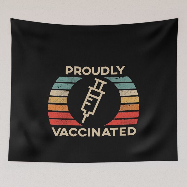 Item preview, Proudly Vaccinated Retro Vintage Sunset designed and sold by TheTeeSupplyCo.