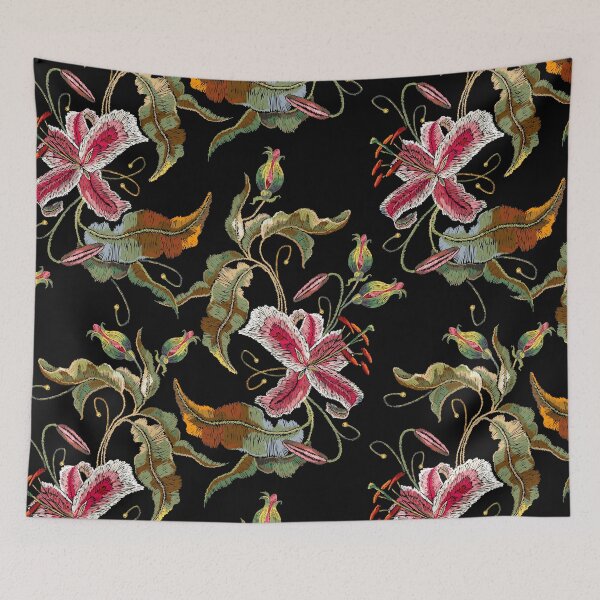 Item preview, Embroidery tropical flowers orchids designed and sold by matrioshka.