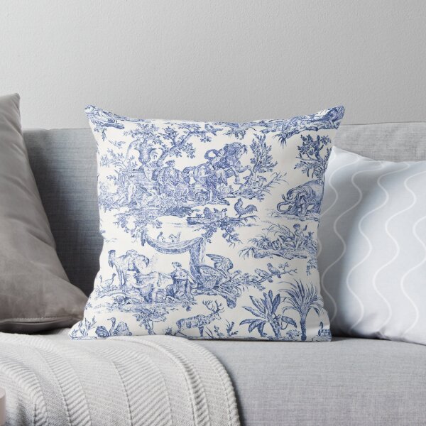 Blue Toile - English - French countryside Throw Pillow