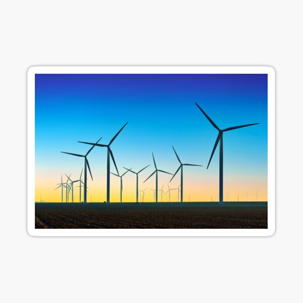 Wind Turbine Field Blue Sunset Sticker