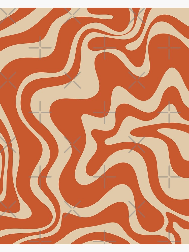 Disover Retro Liquid Swirl Abstract Pattern in Mid Mod Burnt Orange and Beige Premium Matte Vertical Poster
