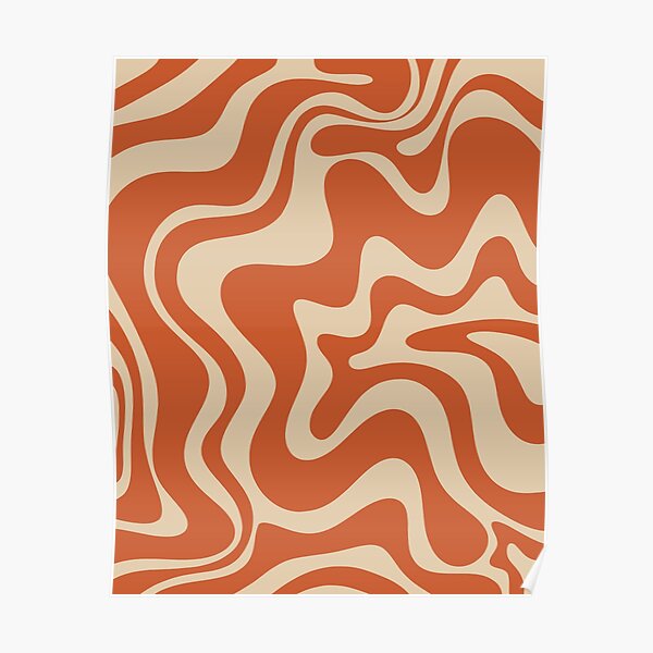 Retro Liquid Swirl Abstract Pattern in Mid Mod Burnt Orange and Beige Poster