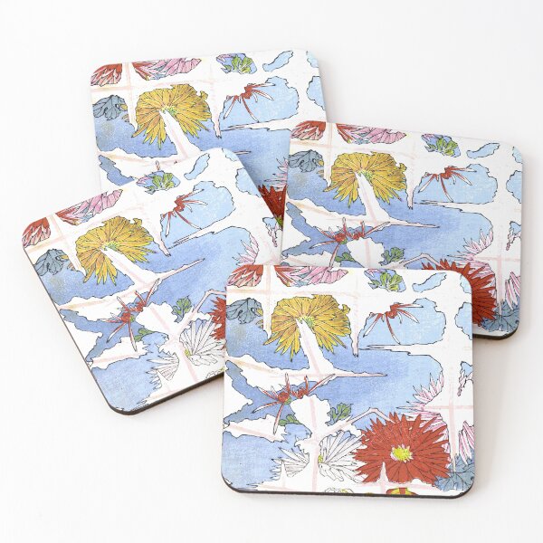 Item preview, Japanese vintage flower design abstract red blue yellow designed and sold by Rantan1618.