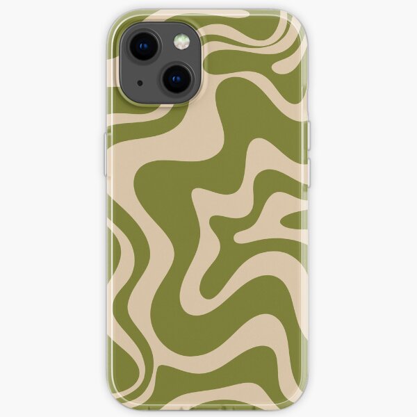 Retro Liquid Swirl Abstract Pattern in Mid Mod Beige and Olive Green iPhone Soft Case