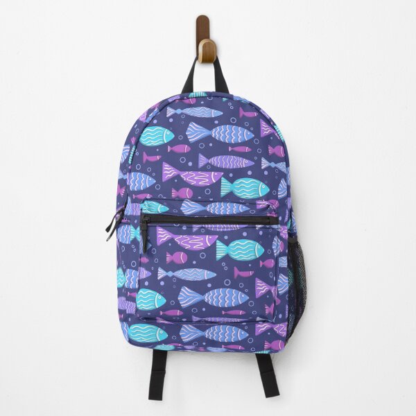 Item preview, Doodle fishes and bubbles floating on blue background designed and sold by Veleri.
