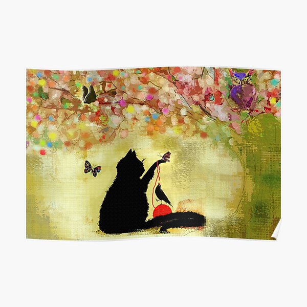 The Owl Watches Kitty at Play Poster