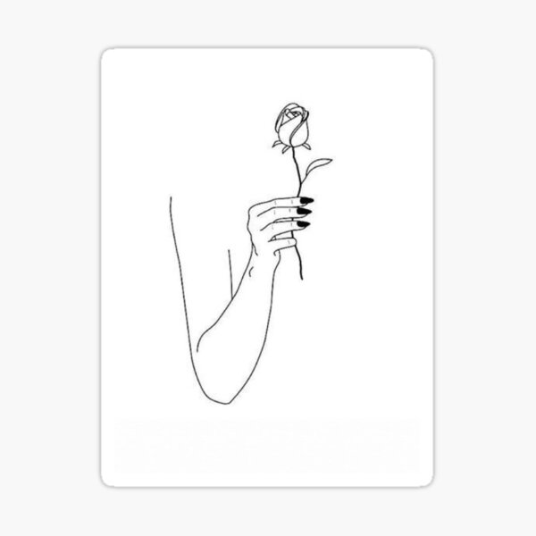 Minimalist Hand Holding Flower Line Art Sticker For Sale By S2hdesigns Redbubble