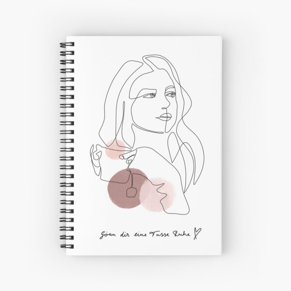 One Line Art Mädchen mit Teetasse Spiralblock