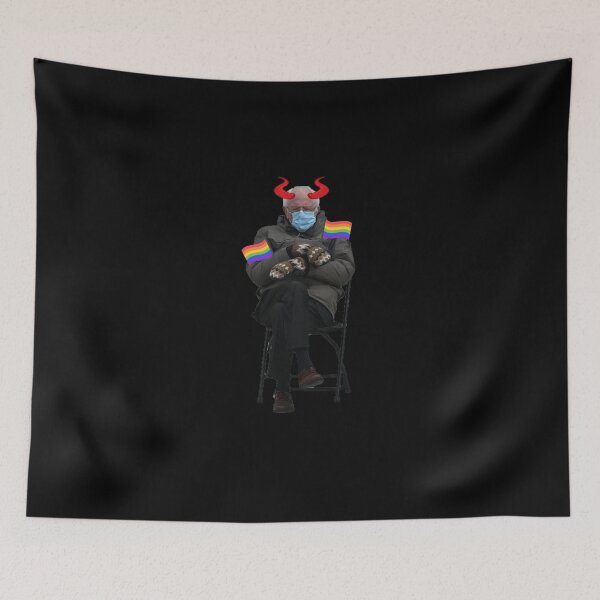 Item preview, Bernie Sanders Sitting Meme with LGBT Flags and Devil Horns designed and sold by everything4eva.