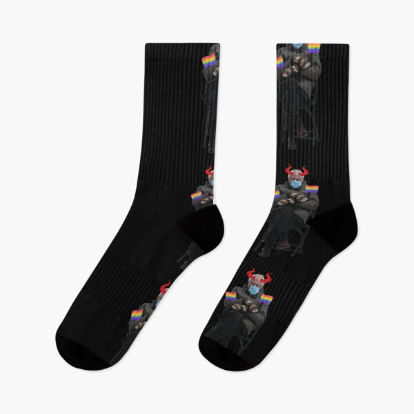 Item preview, Bernie Sanders Sitting Meme with LGBT Flags and Devil Horns designed and sold by everything4eva.