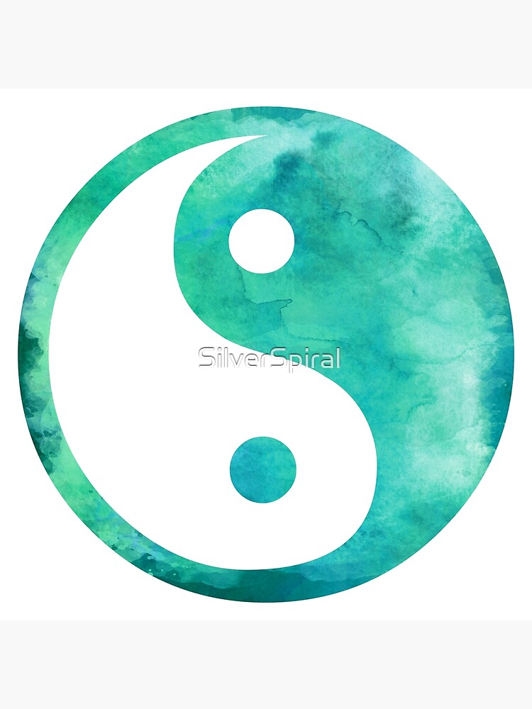 Blue Teal Yin Yang Tao Balance Chinese Taoism Symbol Watercolor Background  | Greeting Card