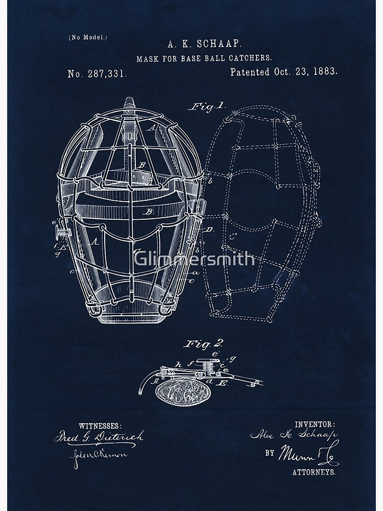 1883 Catcher’s Mask Patent Drawing Vintage Baseball Poster — MUSEUM OUTLETS