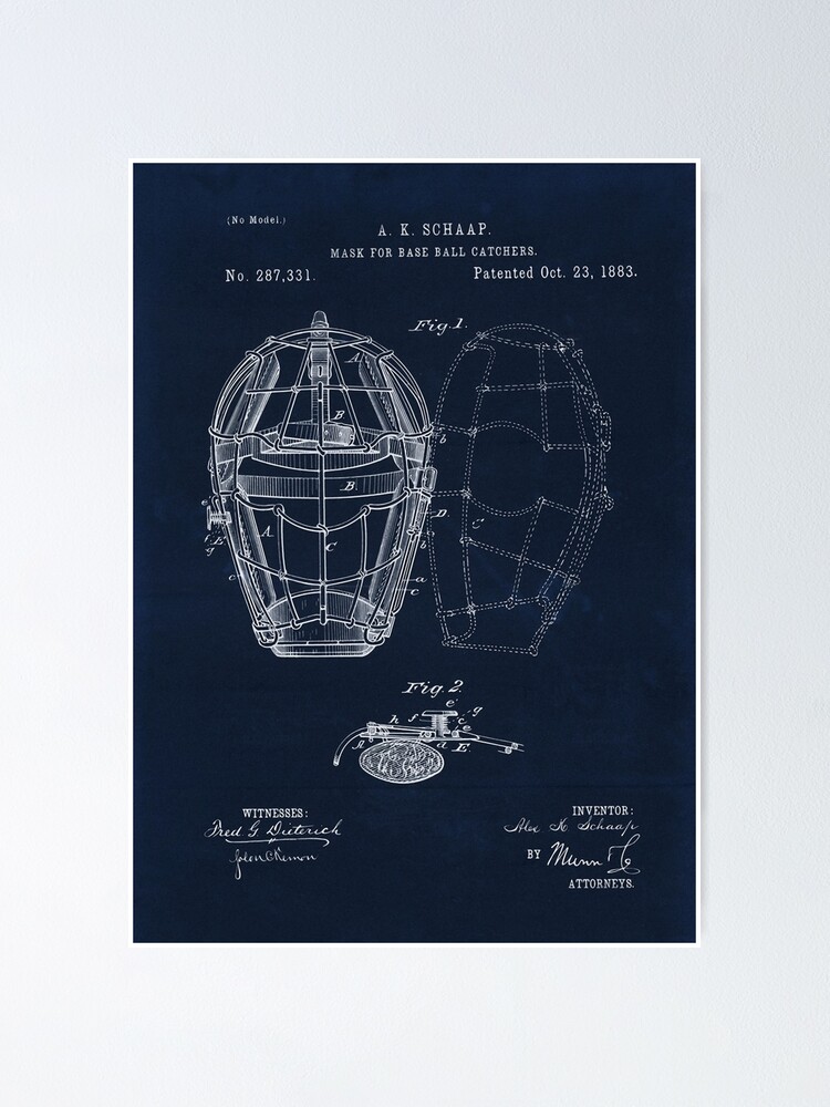 Baseball Catchers Mask Decor Baseball Catcher Patent Print 