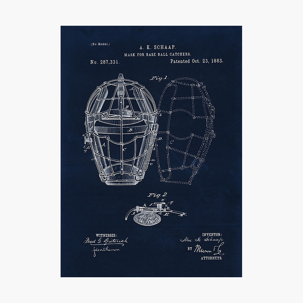 1883 Catcher’s Mask Patent Drawing Vintage Baseball Poster — MUSEUM OUTLETS