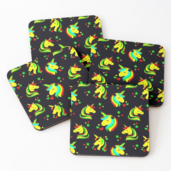 Item preview, Rainbow Unicorn Hearts and Stars in Bright Fun Yellow, Red and Green designed and sold by madtoyman.