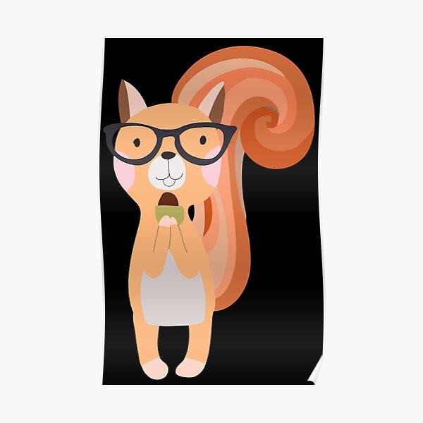Funny Cartoon Animals Squirrel With Acorn Poster
