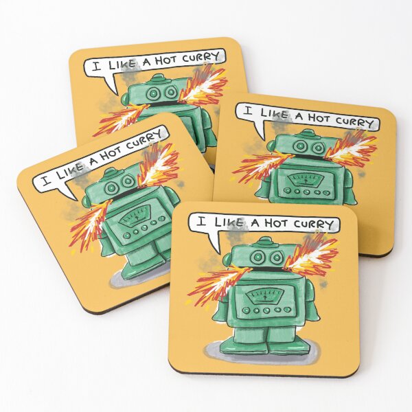 Item preview, Little Green Robot Eats Curry: daily doodle design designed and sold by Hannah's  Doodles.