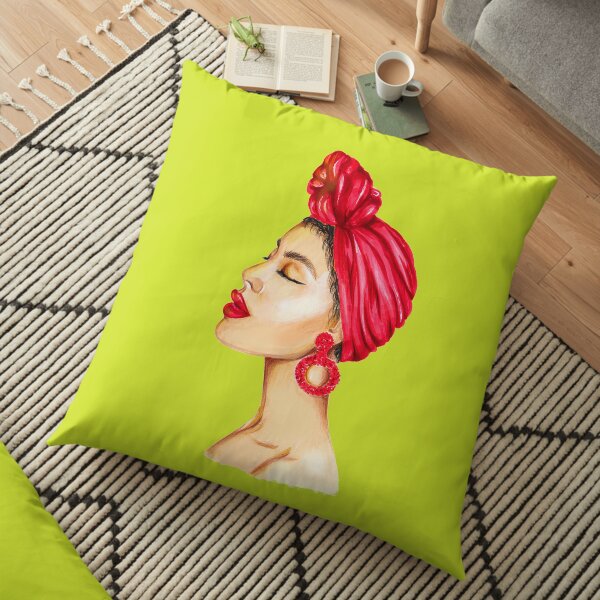 Mode portrait d'une dame aux lèvres rouges Coussin de sol