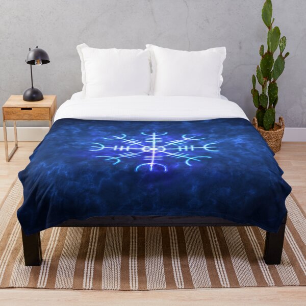 Helm of Awe Sigil, Icelandic Magical Stave Wrought in Ice Fire Throw Blanket