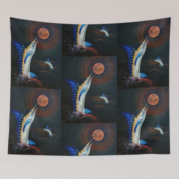 Item preview, Marlins Frolicking under the Red Moon - fish - waterscape (ED01) designed and sold by Elisabeth Dubois.