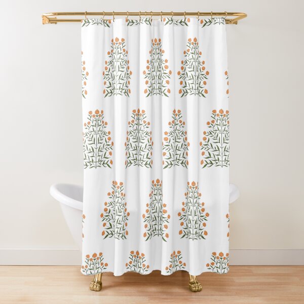 Mughal Indian Flower Motif Pattern - Marigold Shower Curtain