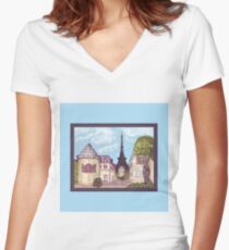 Paris Eiffel Tower inspired impressionist landscape by Kristie Hubler Women's Fitted V-Neck T-Shirt