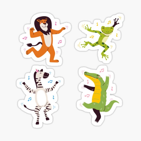 Animales bailando con música: tigre bailarín, rana bailarina, cebra bailarina, cocodrilo o cocodrilo bailarín Pegatina