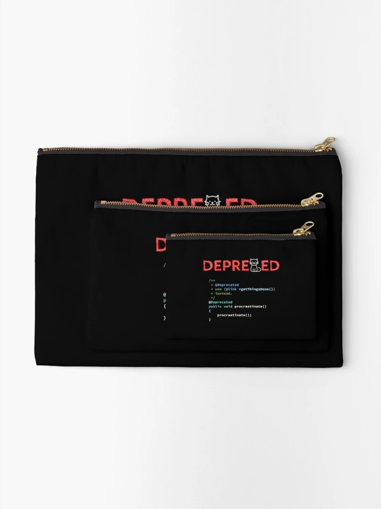 Thumbnail 2 of 4, Zipper Pouch, Deprecated Procrastinate Function, Use Get Things Done Instead, Programming code, Computer Science, Programming Humor, Dark designed and sold by Max-Wear.