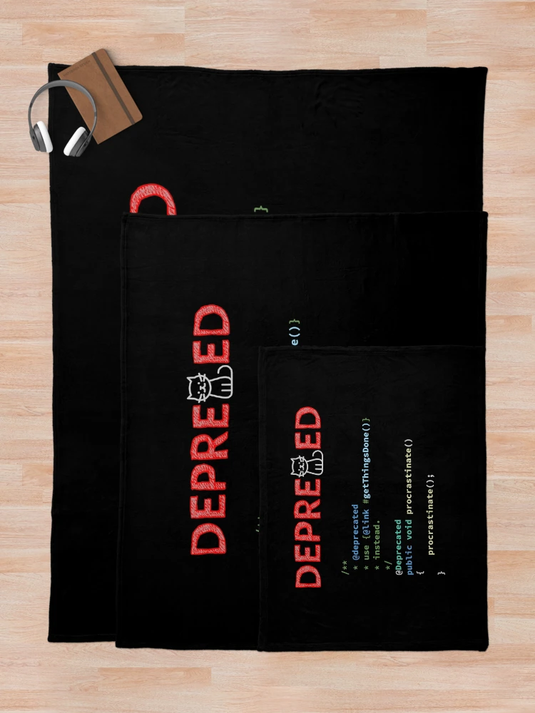 Thumbnail 5 of 6, Throw Blanket, Deprecated Procrastinate Function, Use Get Things Done Instead, Programming code, Computer Science, Programming Humor, Dark designed and sold by Max-Wear.