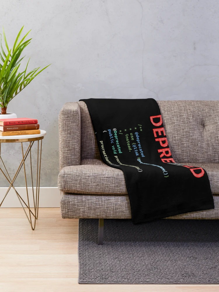 Thumbnail 2 of 6, Throw Blanket, Deprecated Procrastinate Function, Use Get Things Done Instead, Programming code, Computer Science, Programming Humor, Dark designed and sold by Max-Wear.