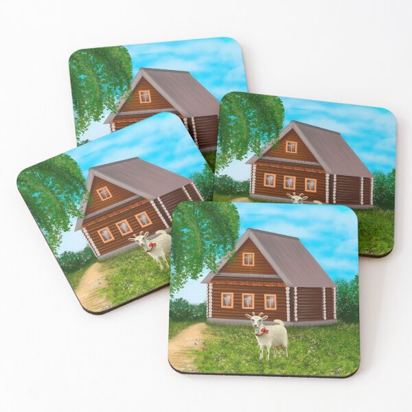 Item preview, a village house, a goat in front of it on the green grass designed and sold by nataliavavilina.