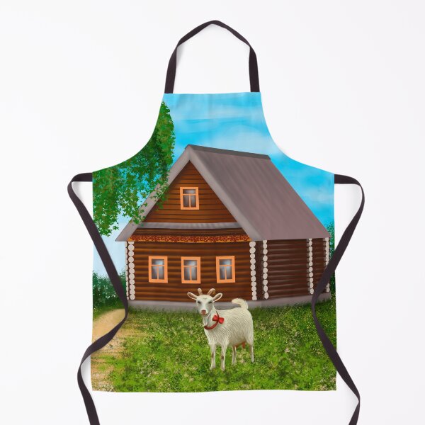 Item preview, a village house, a goat in front of it on the green grass designed and sold by nataliavavilina.