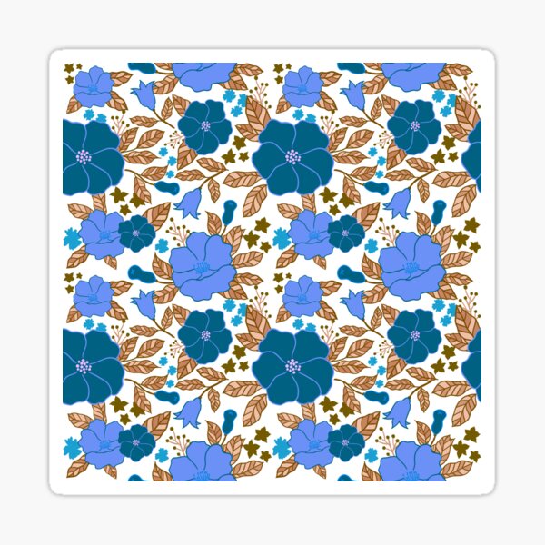 Pomegranate Flower Botanical Pattern - Blue Sticker