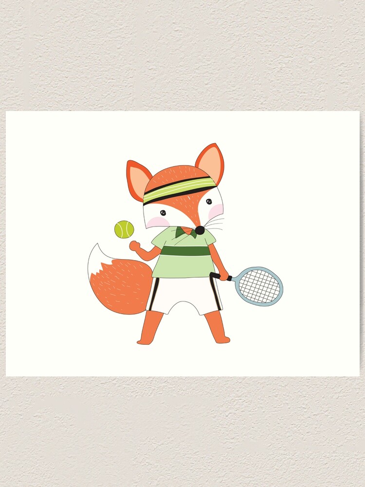 Sports Cartoon Animals Red Fox Playing Tennis Art Print By Peacockcards Redbubble