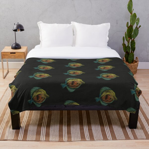 Item preview, Abstract Line Art Fish in Blue, Yellow and Orange on Black designed and sold by AlteredAtelier.