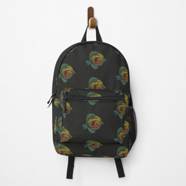 Item preview, Abstract Line Art Fish in Blue, Yellow and Orange on Black designed and sold by AlteredAtelier.