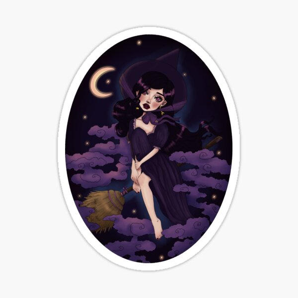 Witchy Broom Background Sticker Art Sticker