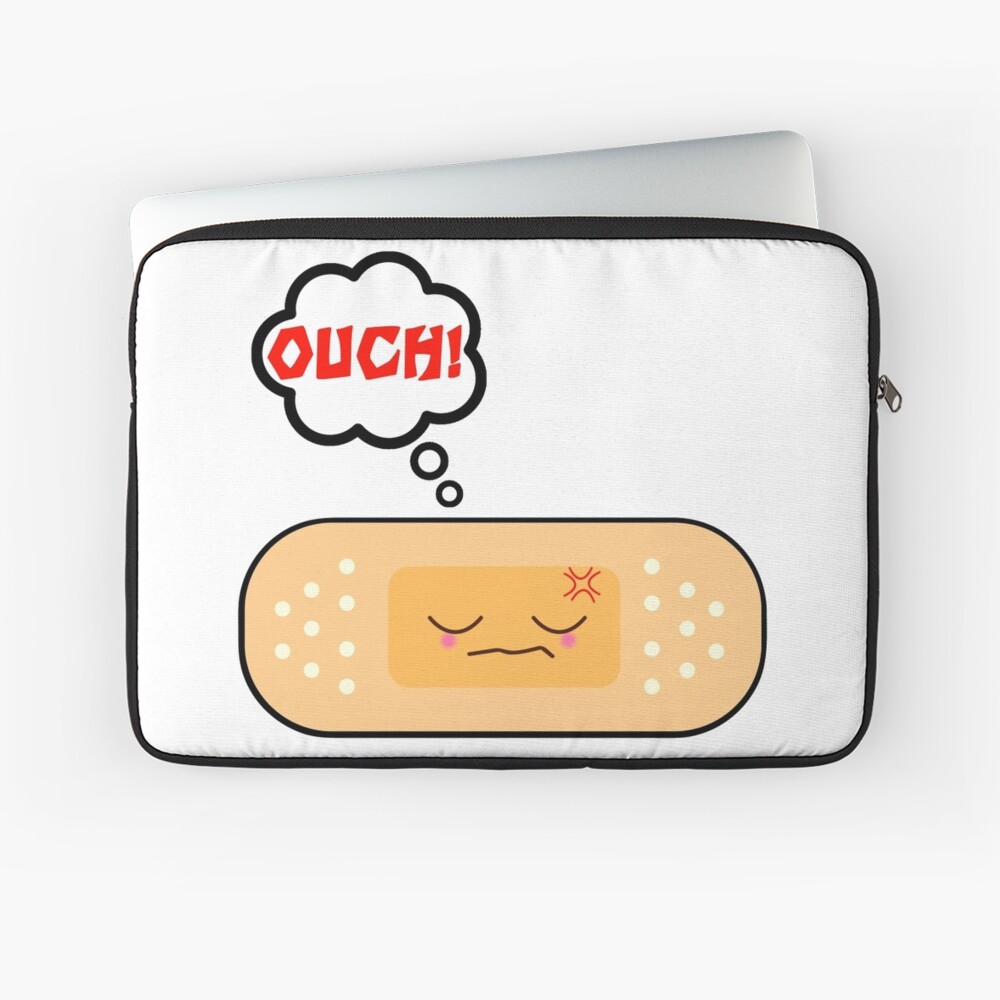 "Cute Ouch Kawaii Bandage Cartoon Character" Laptop Sleeve by