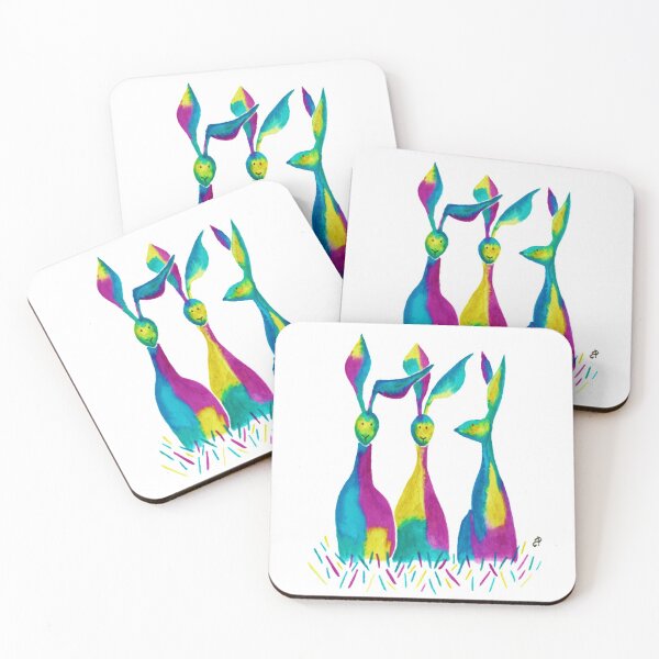 Item preview, Trio of Colourful Rainbow Hares - Original Watercolour Art designed and sold by ArtbyCathyUK.