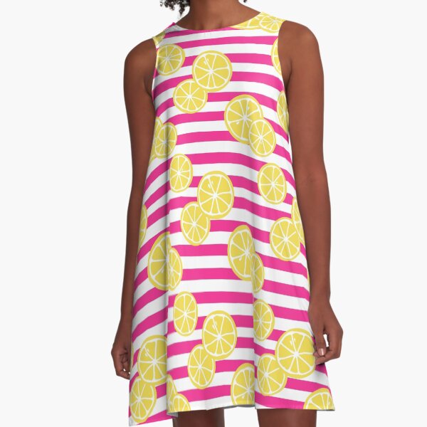 Item preview, Lemons on pink and white striped background designed and sold by paperoni.