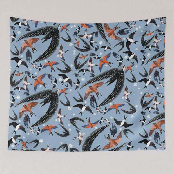 Item preview, Swallows and swift pattern baby blue version designed and sold by belettelepink.