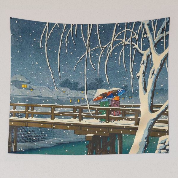 Item preview, Evening Snow at Edogawa by Kawase Hasui Vintage Japanese Woodblock Print East Asian Cultural Art  designed and sold by Ejaaz.