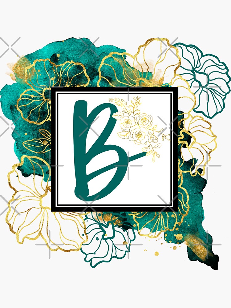 "Teal Gold Floral Watercolor Letter B" Sticker For Sale By Thecoolbean ...