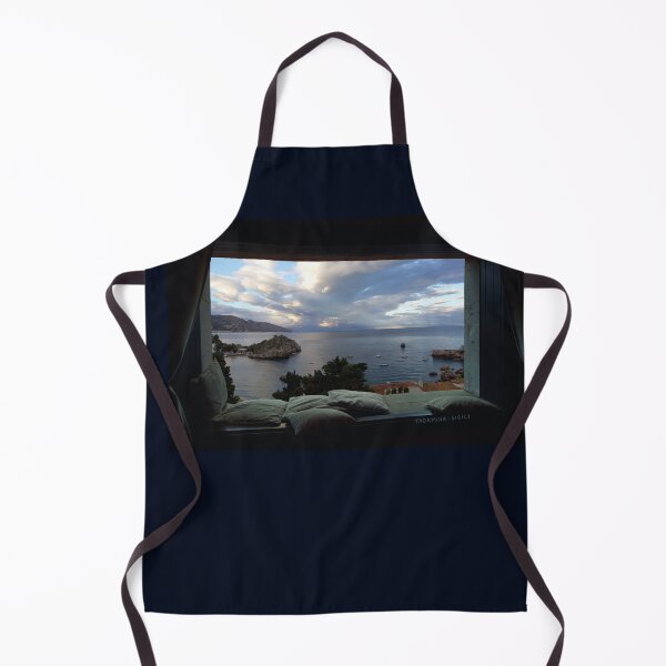 Item preview, View from window in Taormina in Sicily (Italy) - Mazzaro Bay - cloudy day designed and sold by nabeArtist.